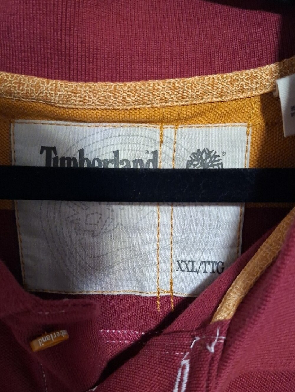 Vintage Timberland Maroon and Mustard Striped Rugby Polo - Picture 2 of 8